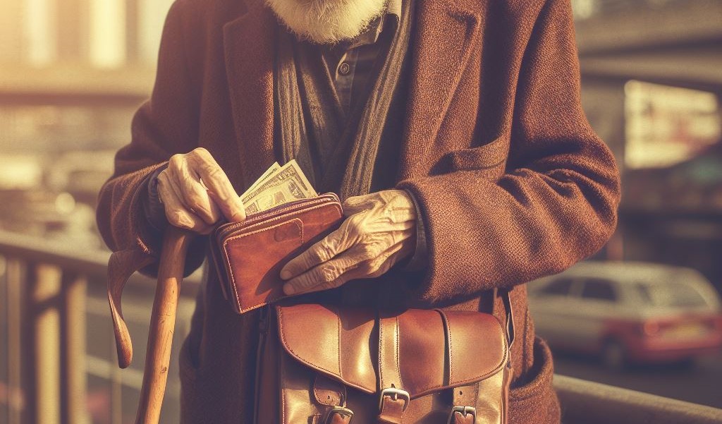 カバンから財布を取り出す老人
