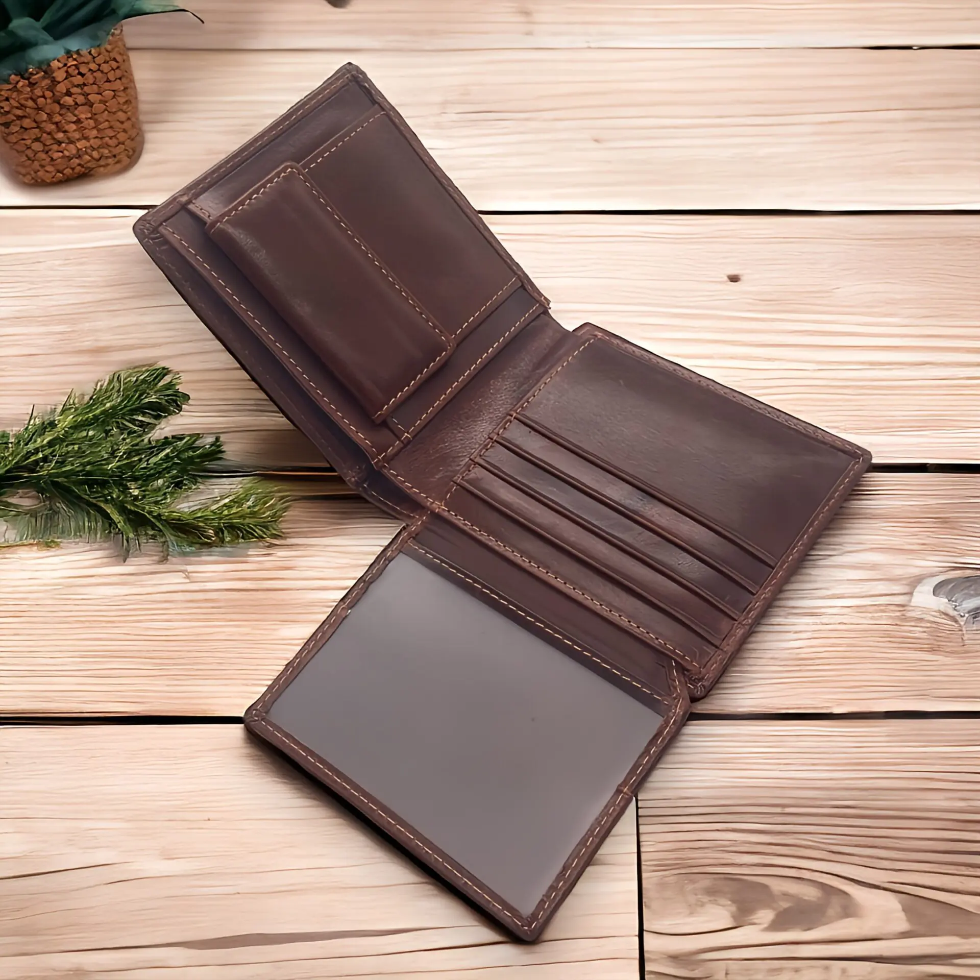 牛革 オーソドックスな二つ折り財布 こげ茶 - うさぎ堂