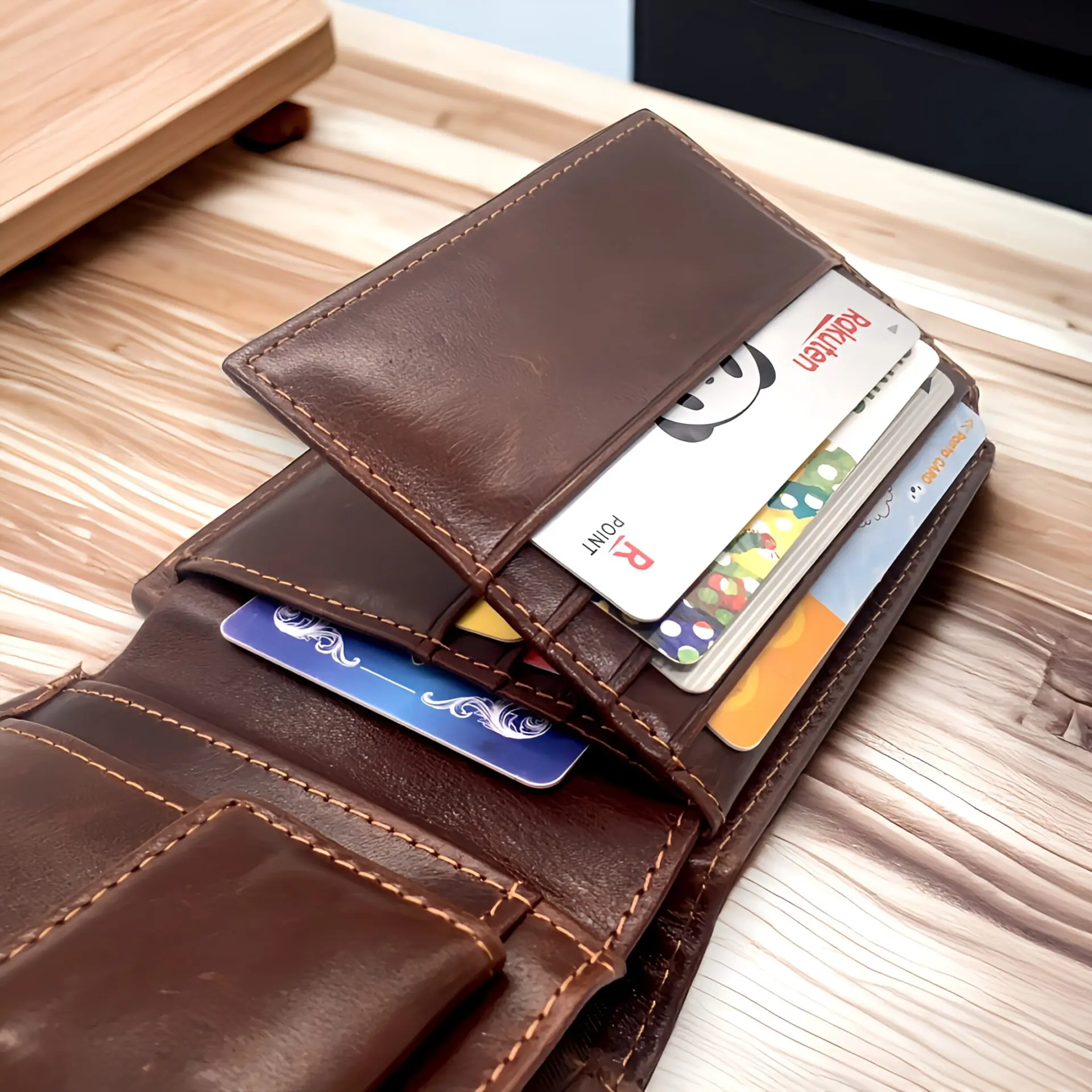 牛革　お財布 牛革 オーソドックスな二つ折り財布 こげ茶 - うさぎ堂