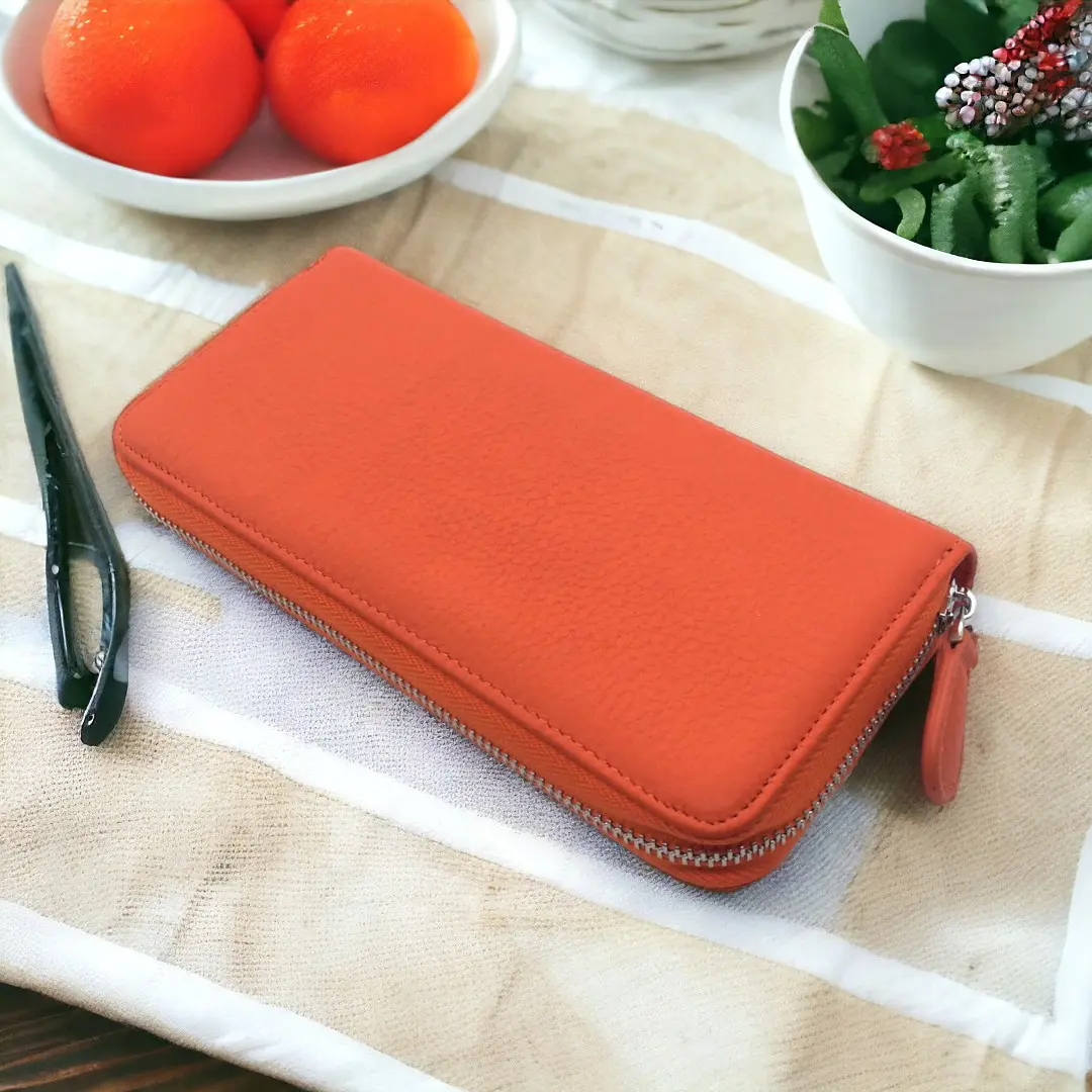 鮮やかなオレンジ☆ 通帳も入る大容量長財布 ボックス型小銭入れ