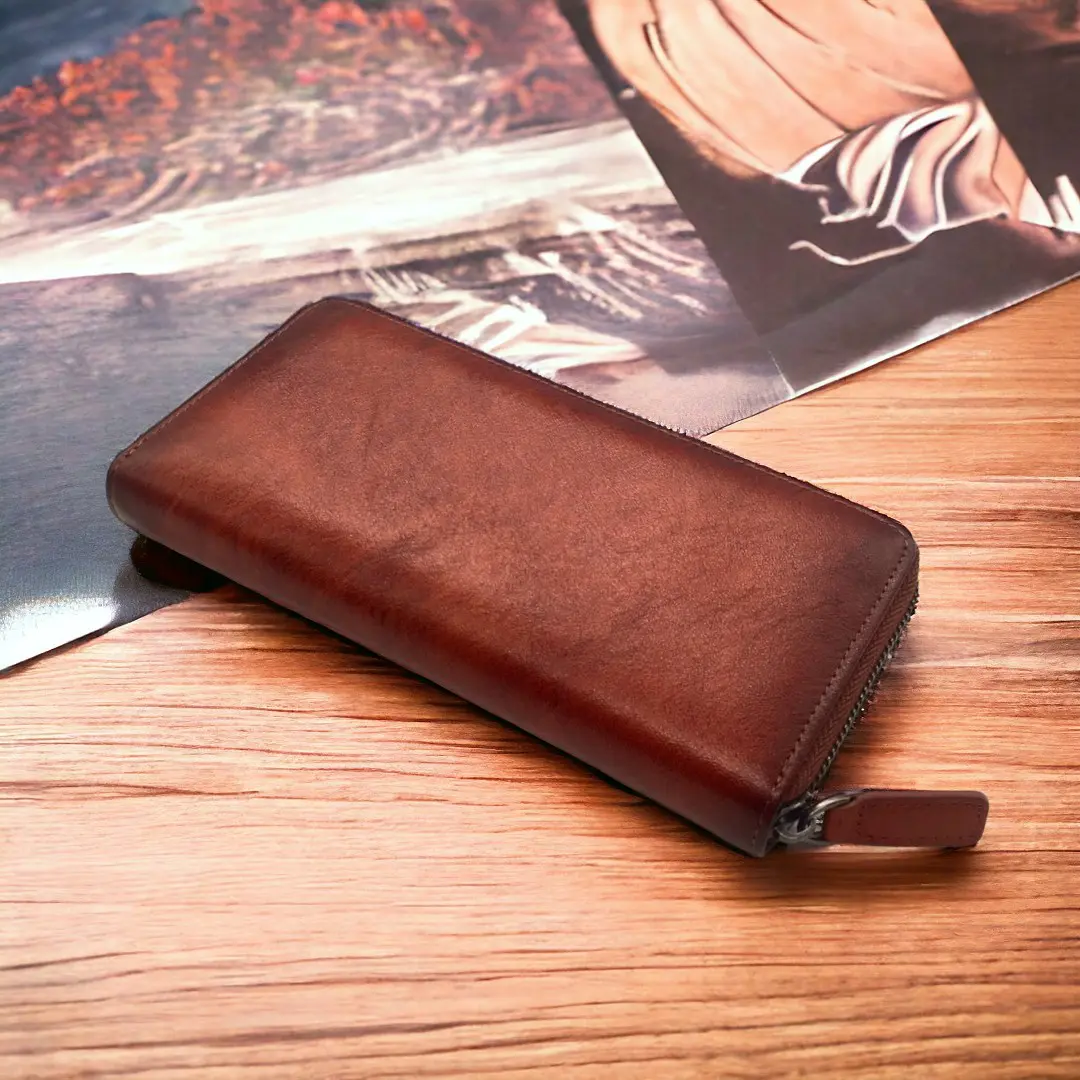 牛革レッドブラウン 大容量長財布 小銭が取り出しやすい - うさぎ堂